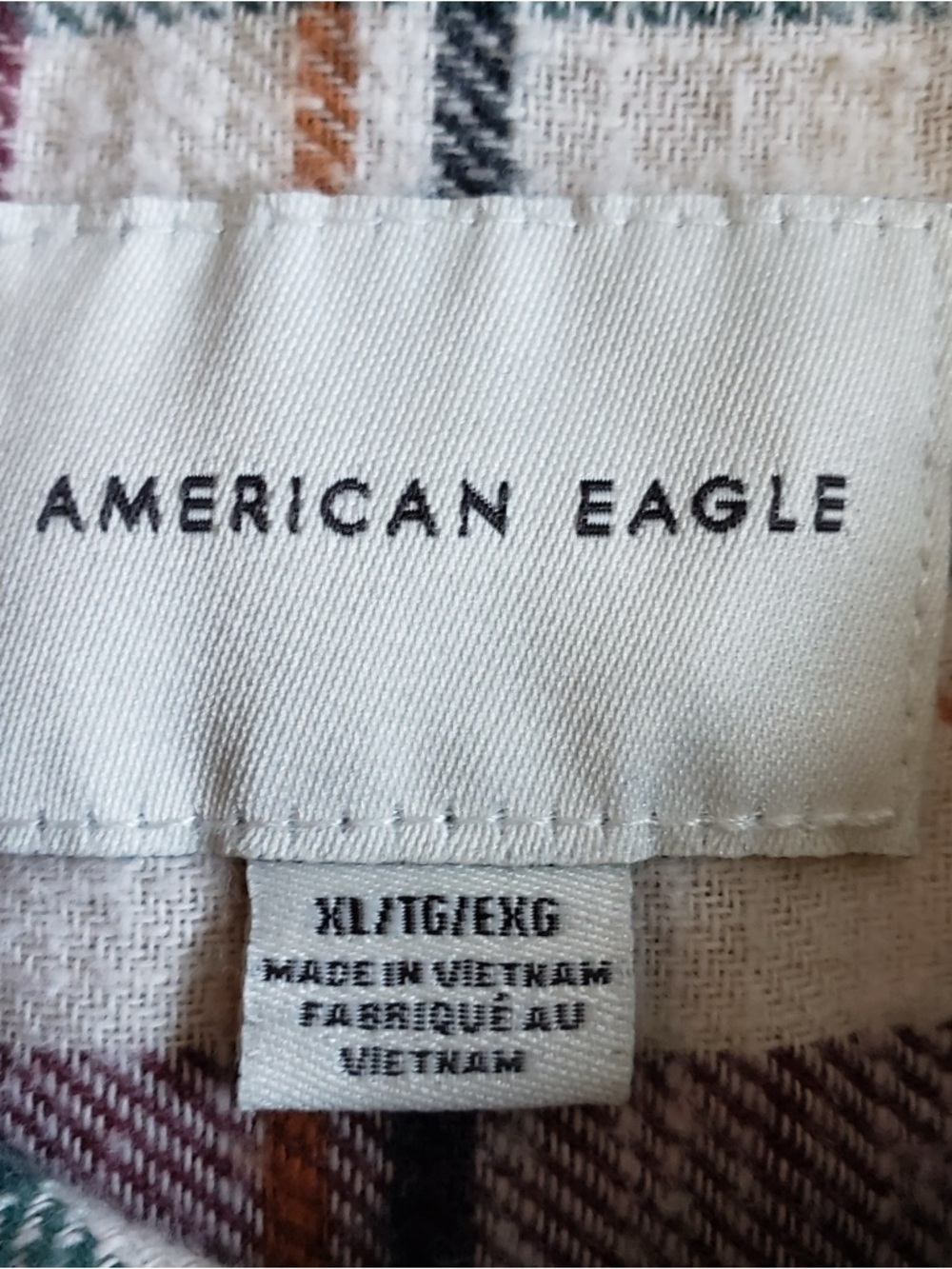 American Eagle Plaid Shirt in Navy, Green & Burgundy - Picture 3 of 7